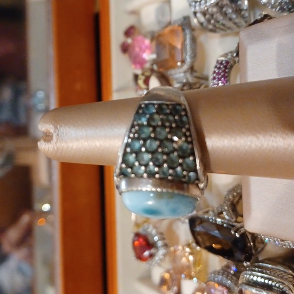 SALE! SALE! Genuine,  Domincan Republic, Larimar and   blue topaz ring! Sz. - Picture 2 of 7